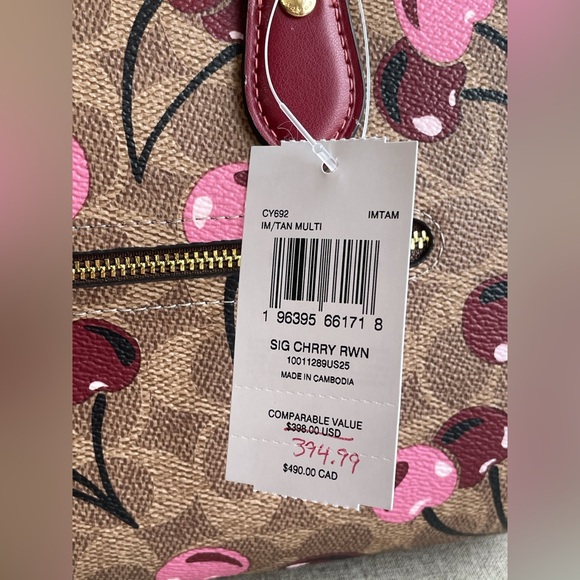 NWT!2PCS COACH ROWAN SATCHEL BAG IN SIGNATURE WITH CHERRY AND WRISTLET - Picture 7 of 11